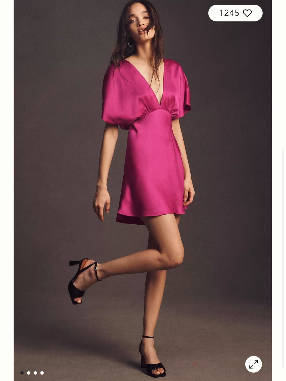 BHLDN Fuchsia V-Neck Satin Mini Dress